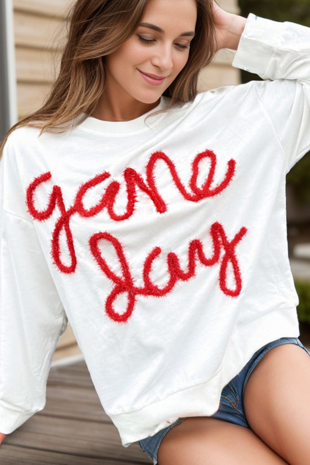 Round Neck Long Sleeve Sweatshirt - Charming Charlie