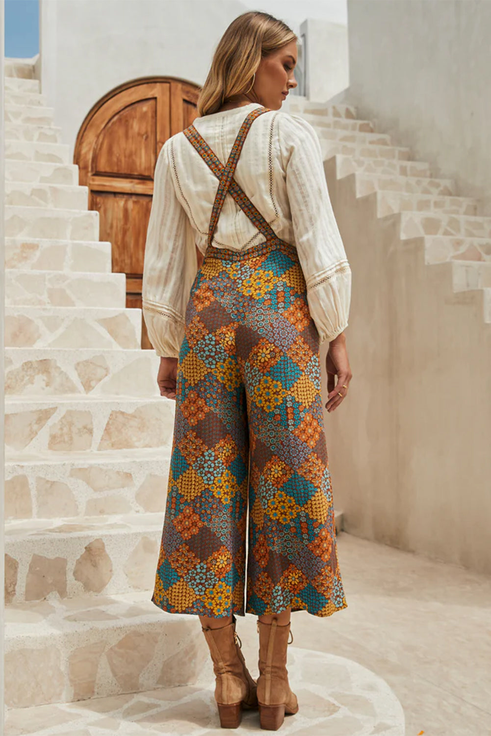 Floral Crisscross Strap Wide Leg Overalls - Charming Charlie