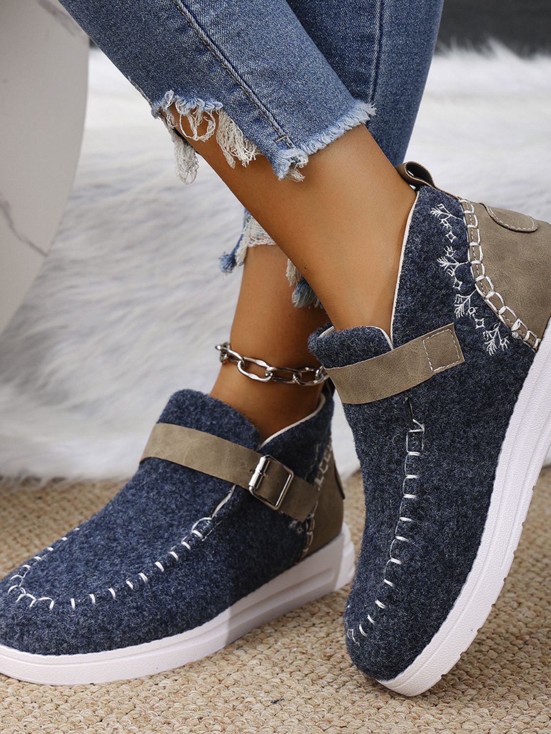 Contrast Round Toe Buckle Sneakers - Charming Charlie