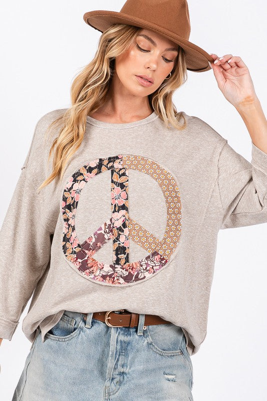 SAGE + FIG Floral Peace Patch Round Neck Top - Charming Charlie
