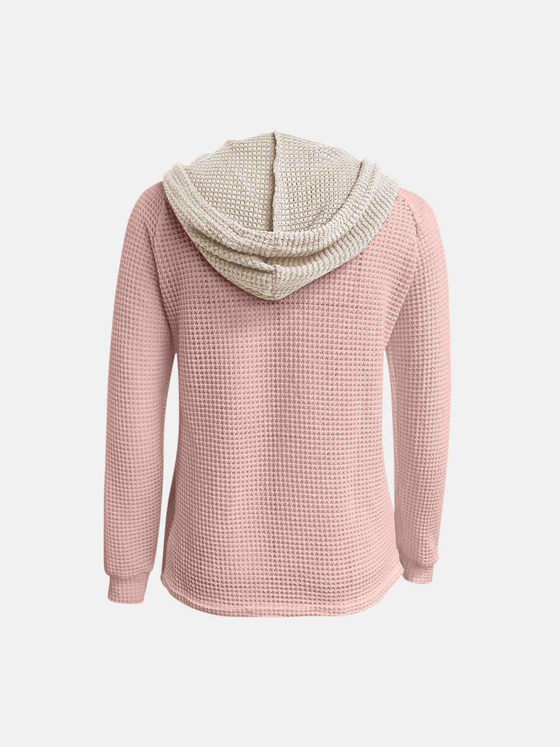 Full Size Waffle-Knit Contrast Long Sleeve Hoodie - Charming Charlie