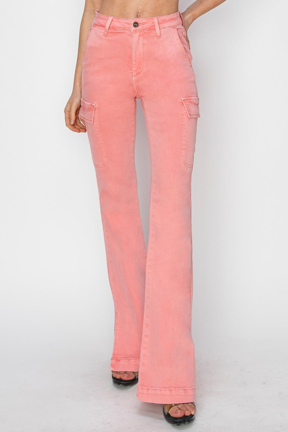 RISEN Full Size High Rise Side Slit Cargo Bootcut Jeans - Charming Charlie
