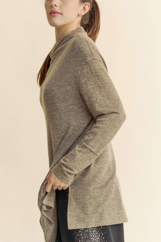 Davi & Dani Slit Mock Neck Long Sleeve Top - Charming Charlie
