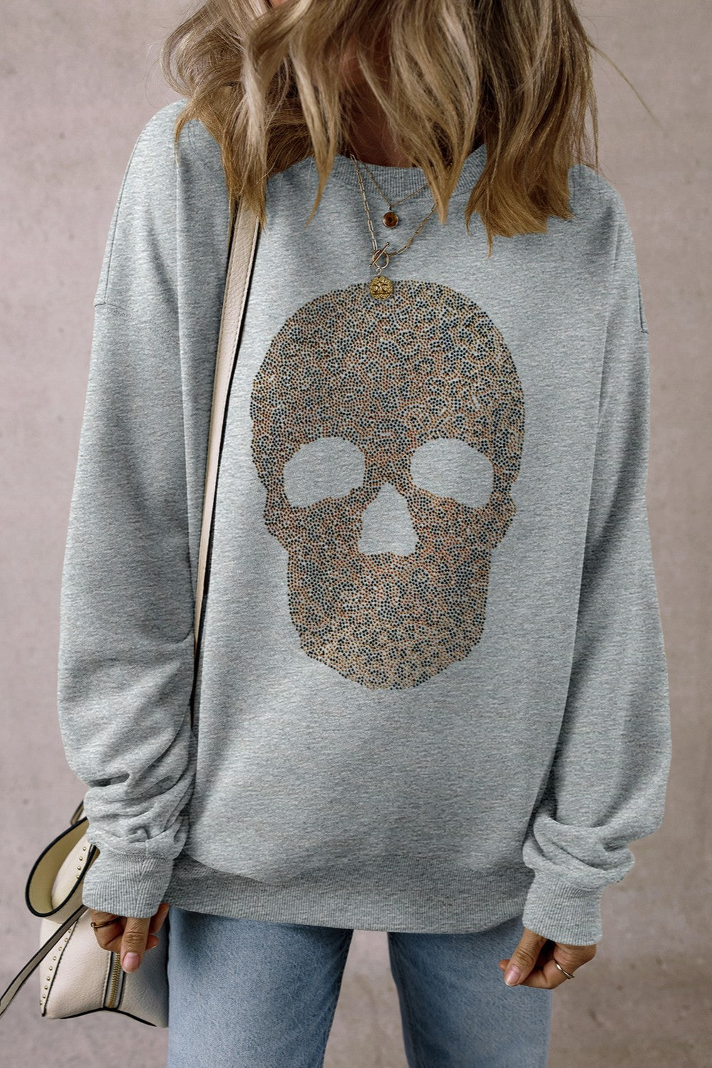 Skull Round Neck Long Sleeve Sweatshirt - Charming Charlie