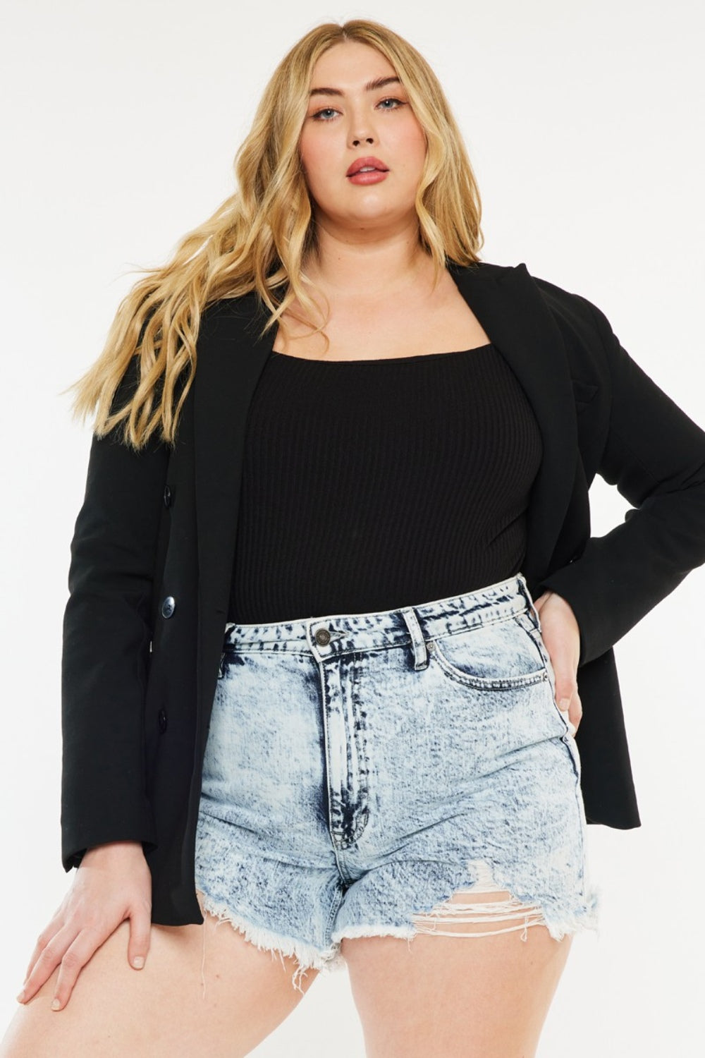 Kancan Full Size Distressed High Waist Denim Shorts - Charming Charlie