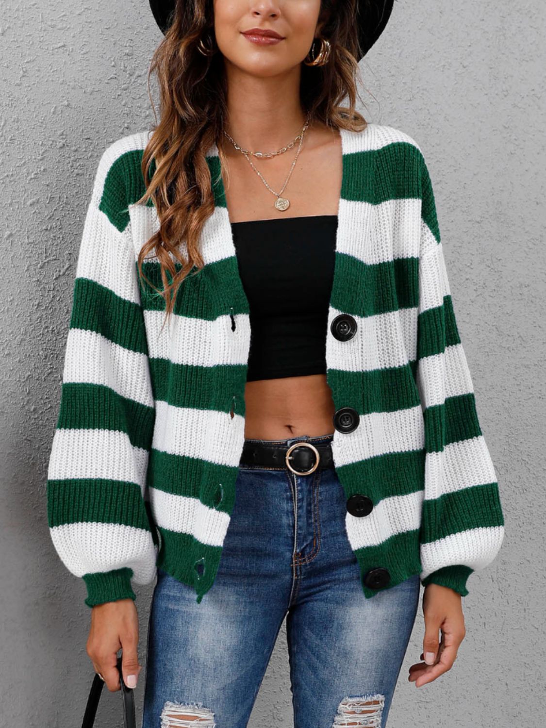 Striped Button Up Long Sleeve Sweater - Charming Charlie