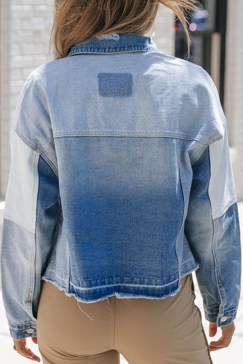 Distressed Button Up Drop Shoulder Denim Jacket - Charming Charlie