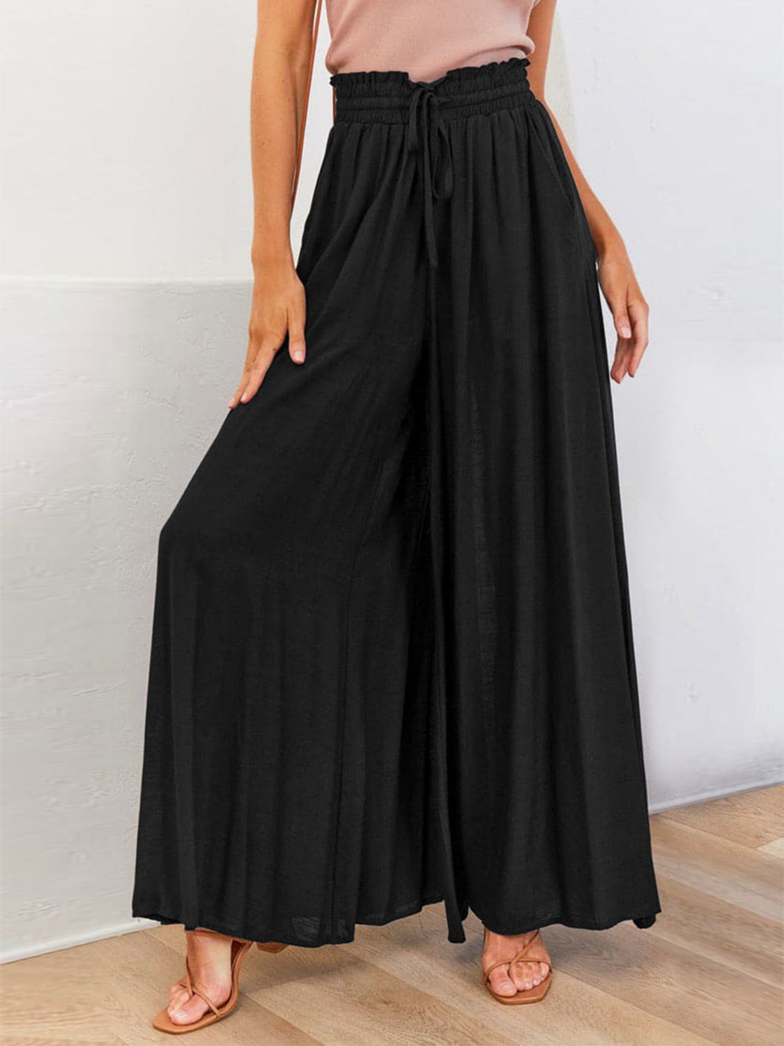 Drawstring Wide Leg Pants with Pockets - Charming Charlie