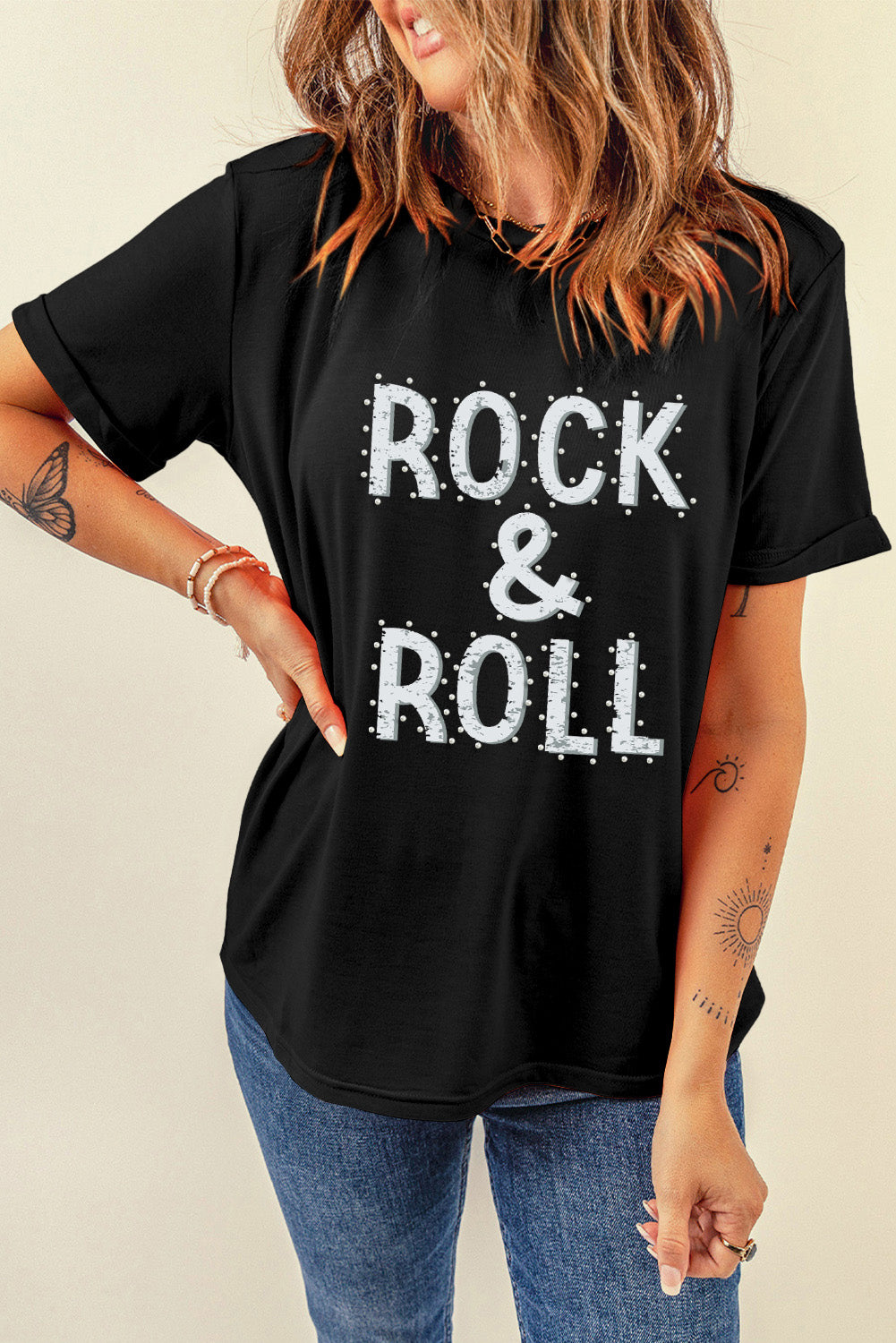Letter Graphic Round Neck Short Sleeve T-Shirt - Charming Charlie