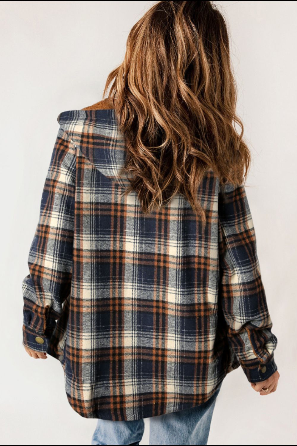 Plaid Button Up Long Sleeve Hooded Jacket - Charming Charlie