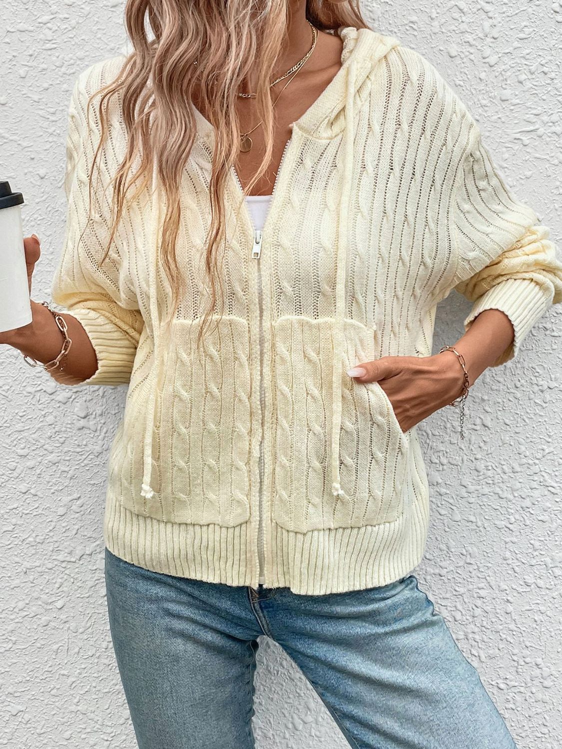 Zip Up Long Sleeve Hooded Cardigan - Charming Charlie