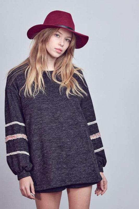 SLEEVE WITH TWEED TRIM TUNIC - Charming Charlie