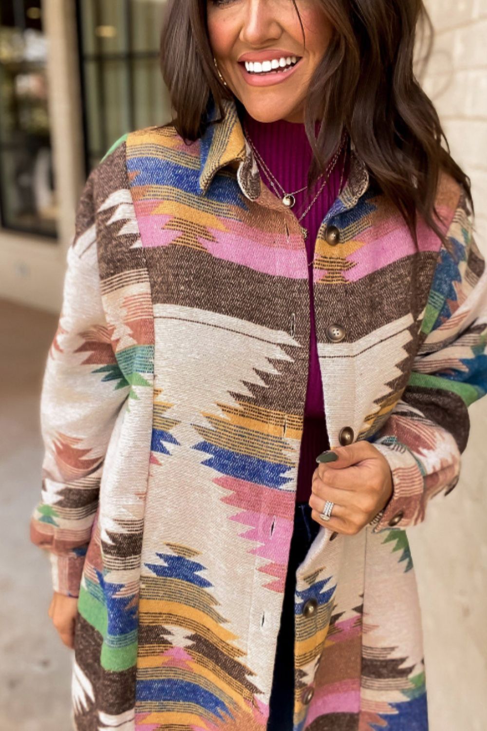 Geometric Button Up Long Sleeve Jacket - Charming Charlie