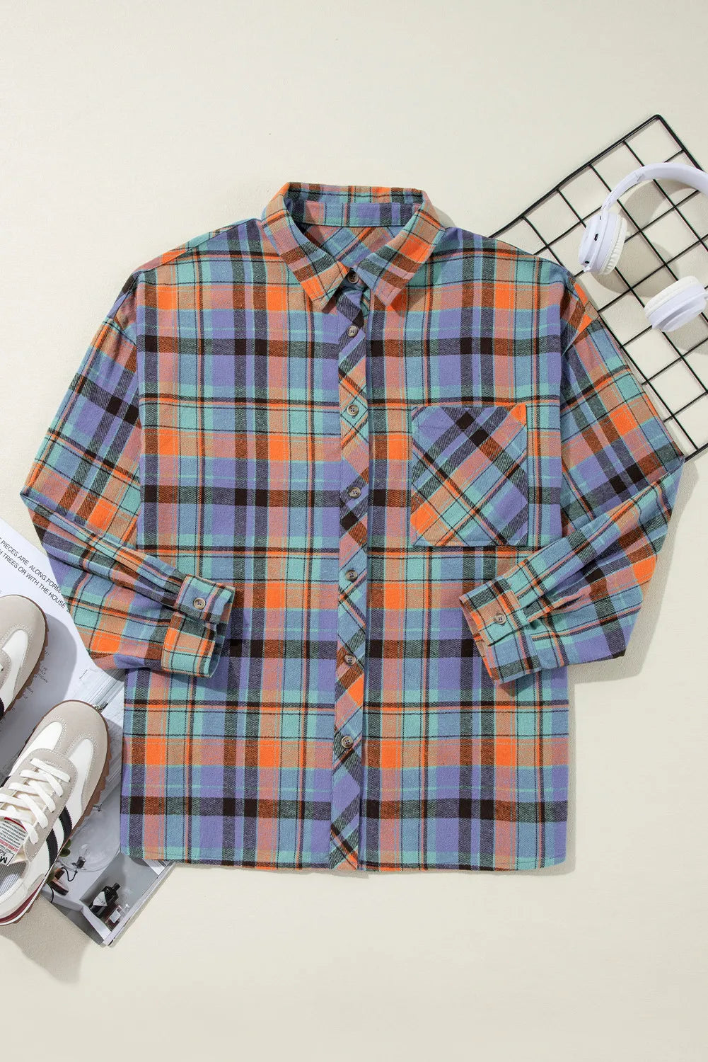 Plaid Collared Neck Long Sleeve Shirt - Charming Charlie