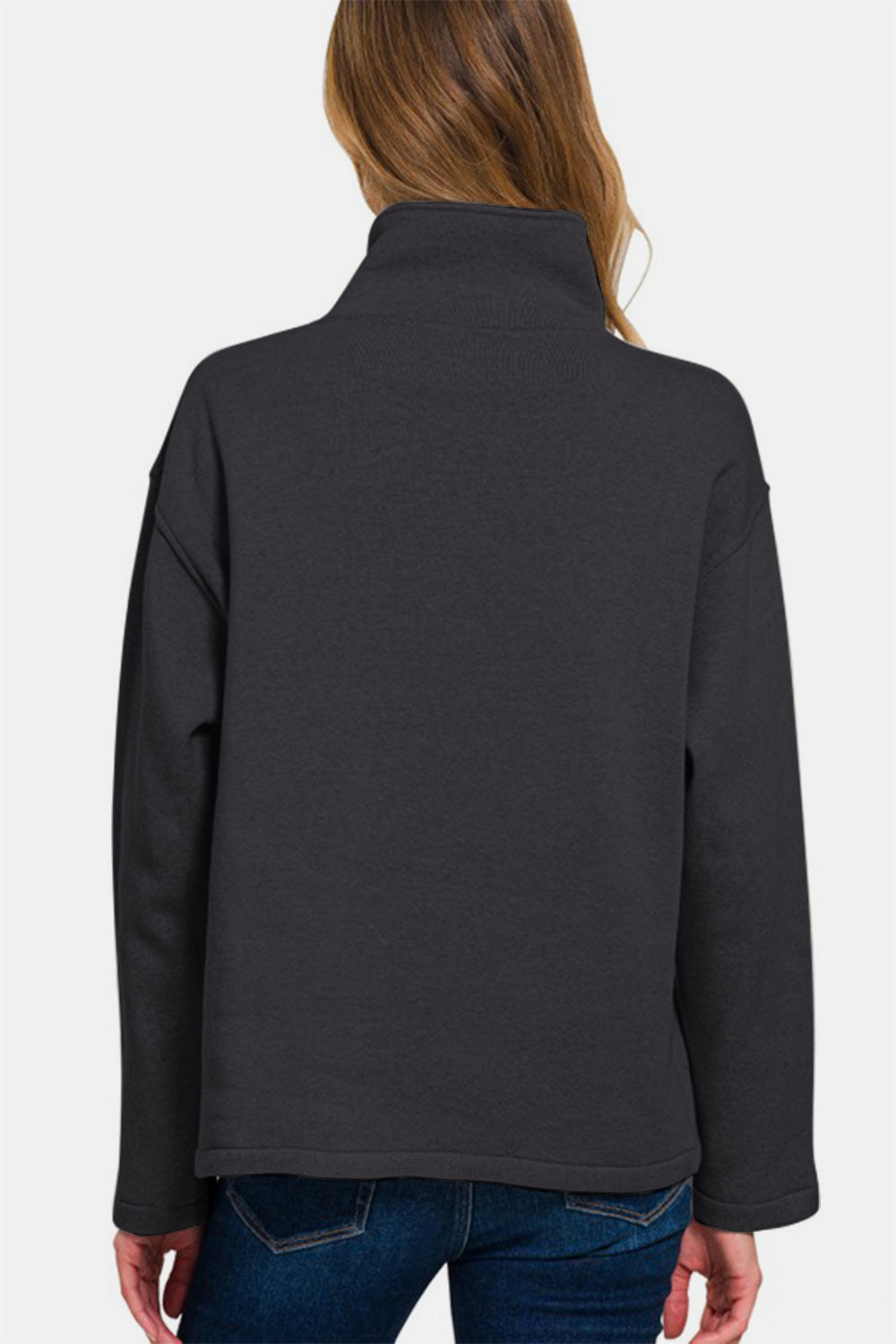Zenana Turtleneck Half Snap Fleece Sweatshirt - Charming Charlie