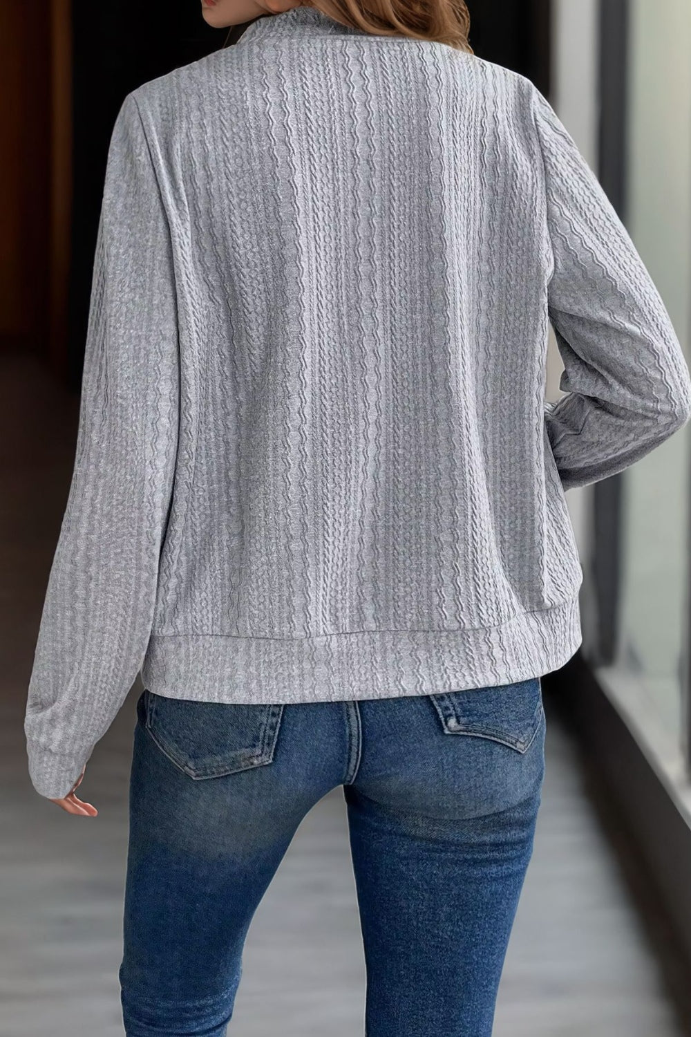Baseball Collar Zip Up Long Sleeve Jacket - Charming Charlie