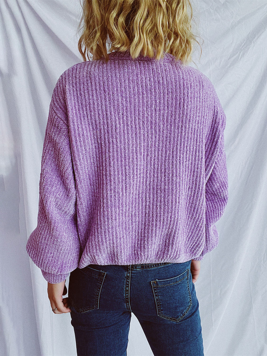 Round Neck Dropped Shoulder Long Sleeve Sweater - Charming Charlie