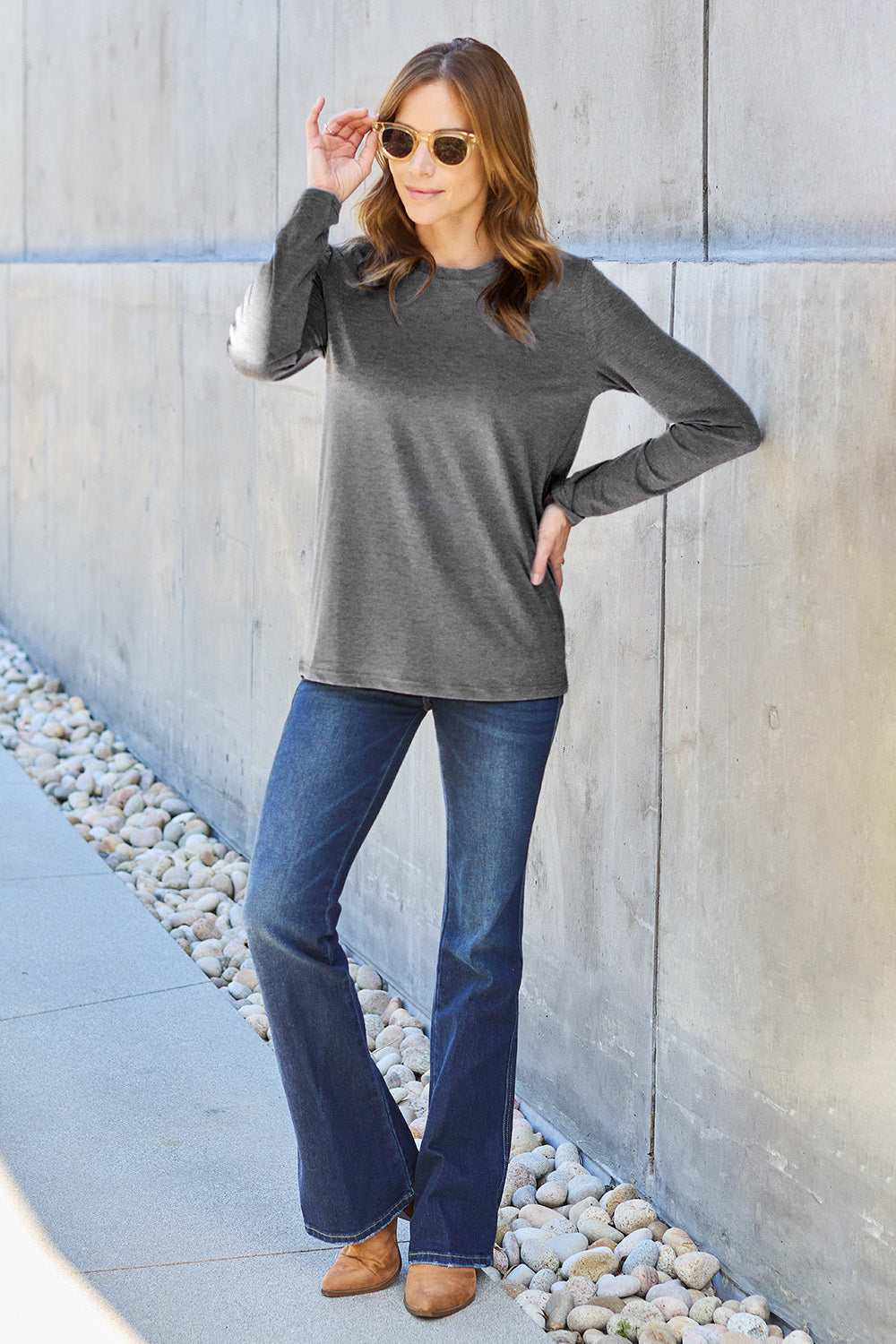 Basic Bae Full Size Round Neck Long Sleeve Top - Charming Charlie