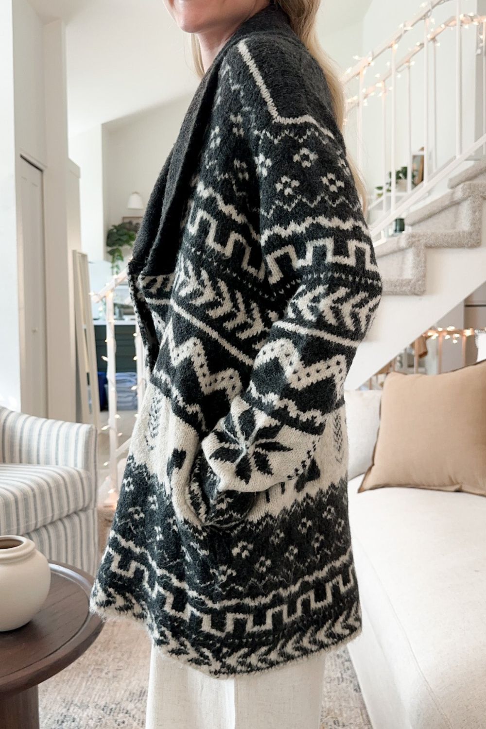 Snowflakes Collared Neck Long Sleeve Cardigan - Charming Charlie