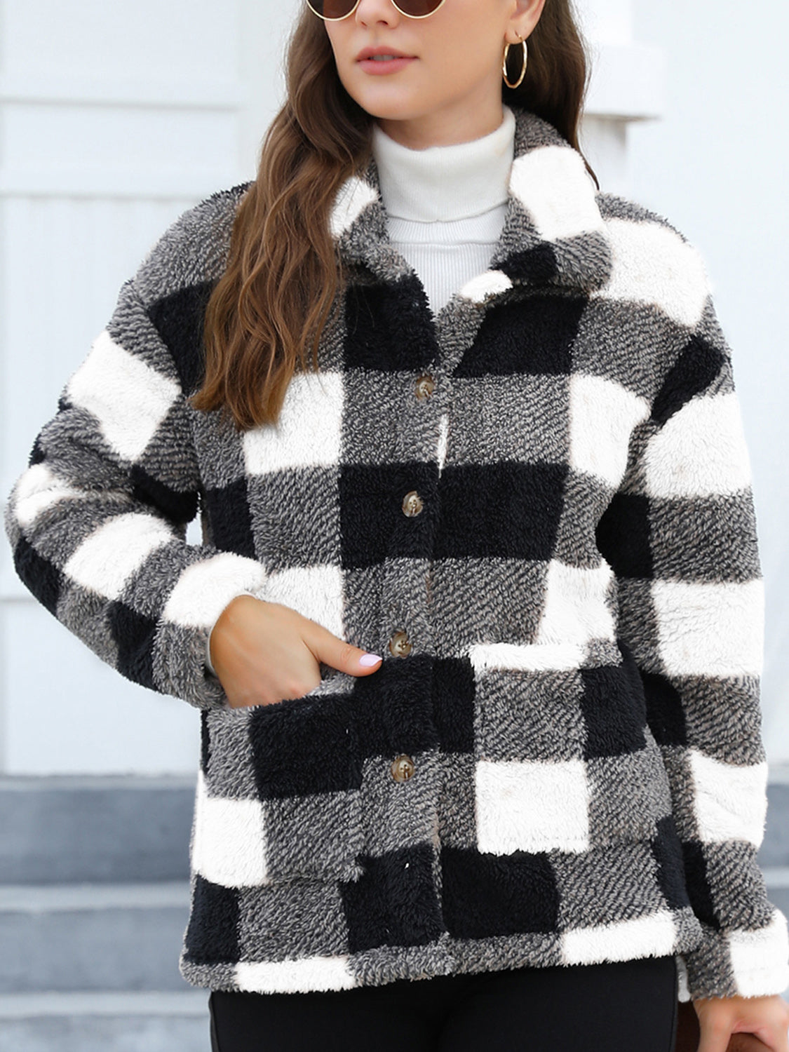 Button Up Drop Shoulder Fuzzy Jacket - Charming Charlie