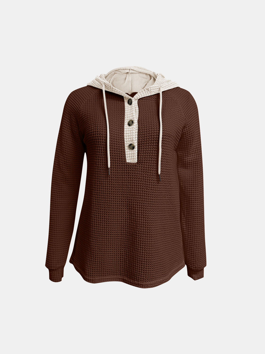 Full Size Waffle-Knit Contrast Long Sleeve Hoodie - Charming Charlie