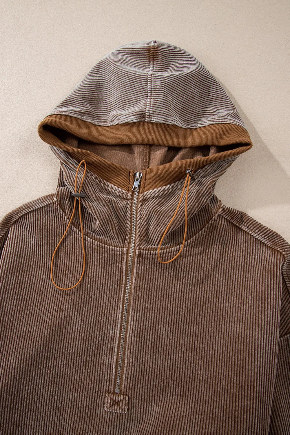 Drawstring Half Zip Long Sleeve Hoodie - Charming Charlie