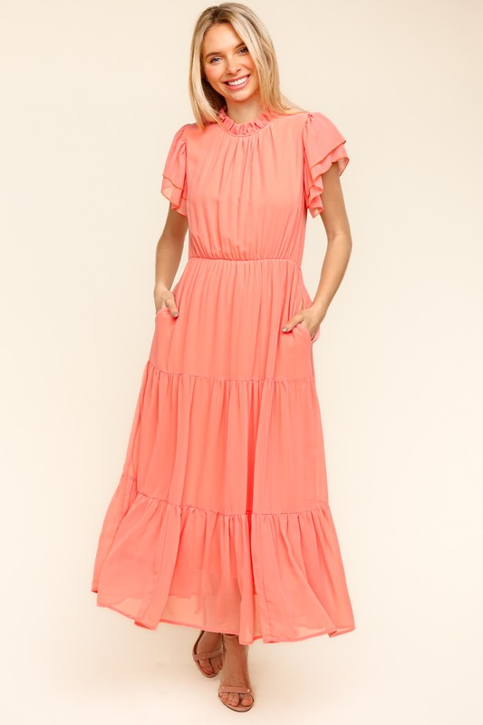 Haptics Full Size Tiered Frill Mock Neck Short Sleeve Dress - Charming Charlie