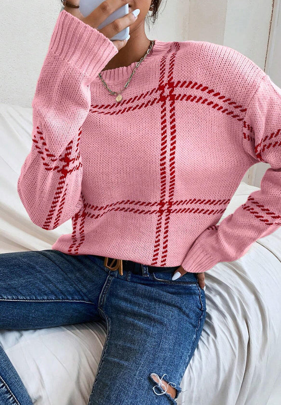 Contrast Round Neck Long Sleeve Sweater - Charming Charlie