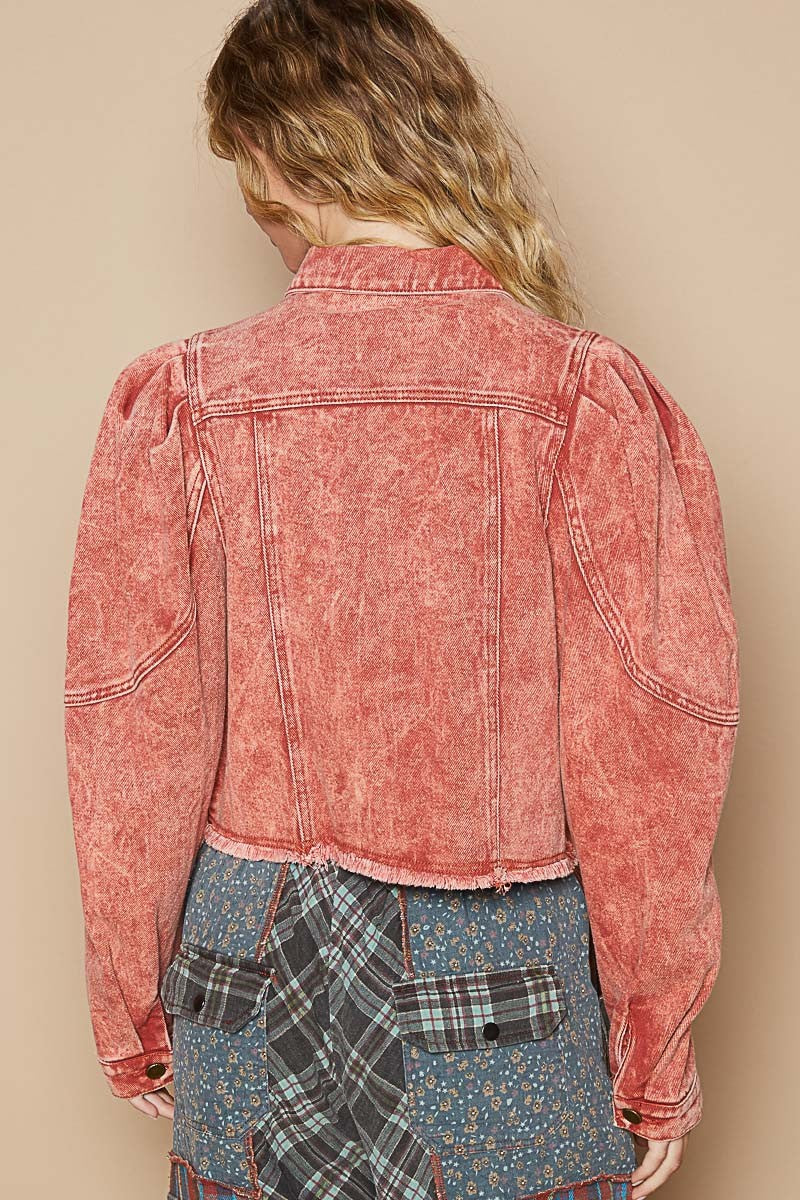 POL Raw Hem Button Up Cropped Denim Jacket - Charming Charlie