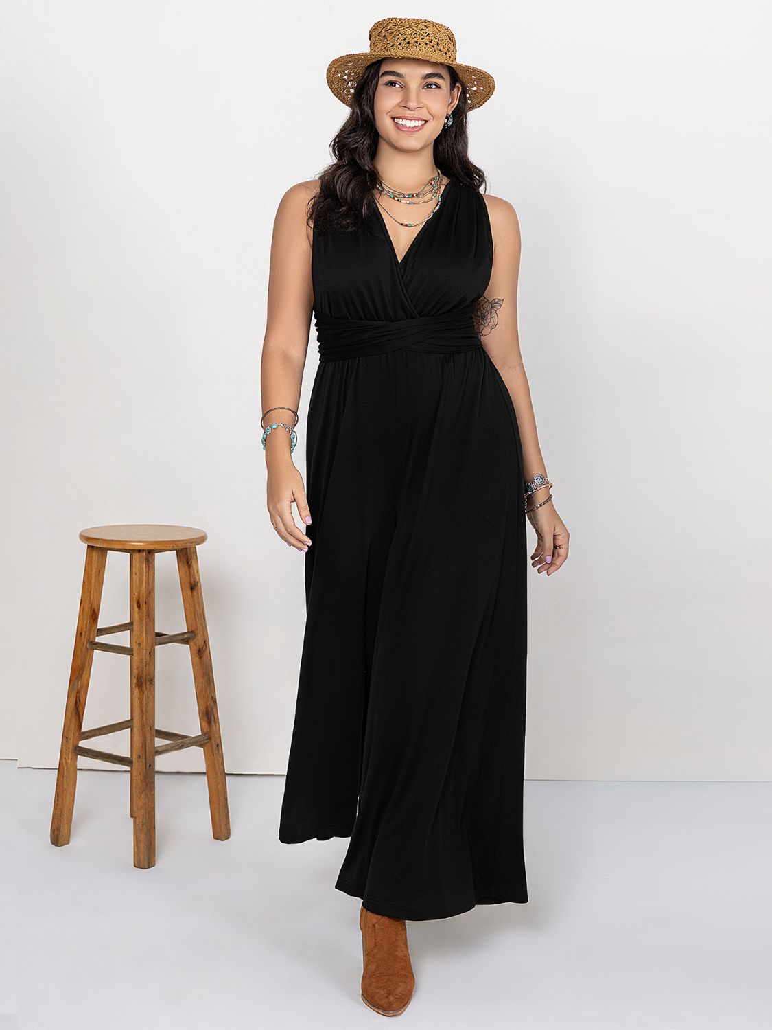 Plus Size V-Neck Wide Leg Jumpsuit - Charming Charlie