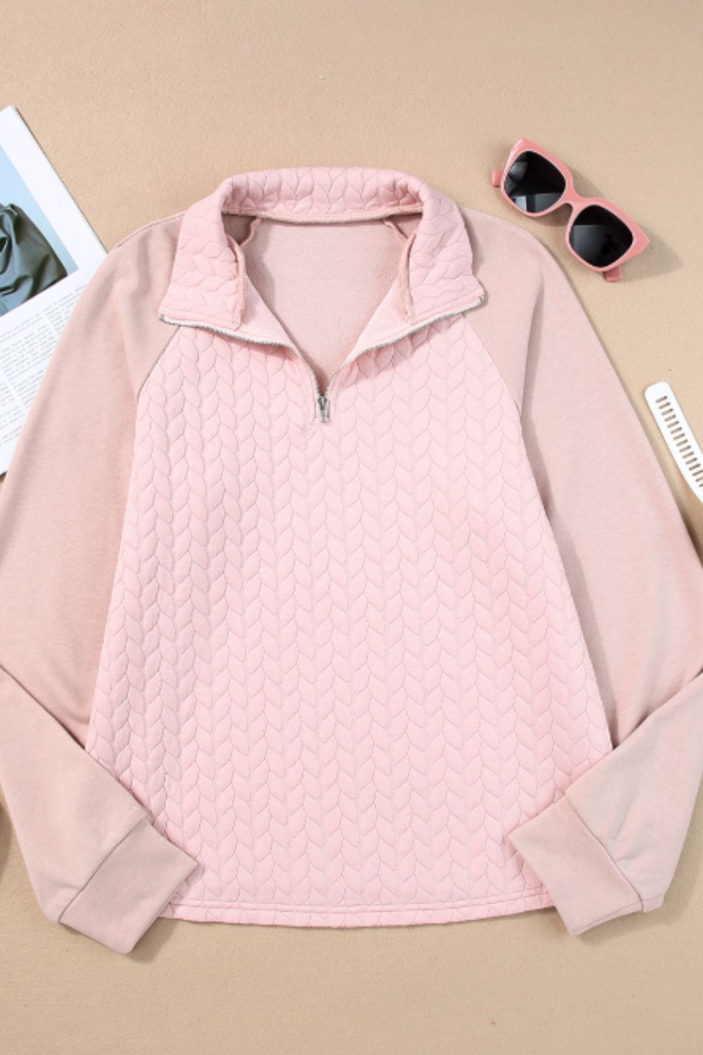 Textured Quarter Zip Long Sleeve Sweatshirt - Charming Charlie