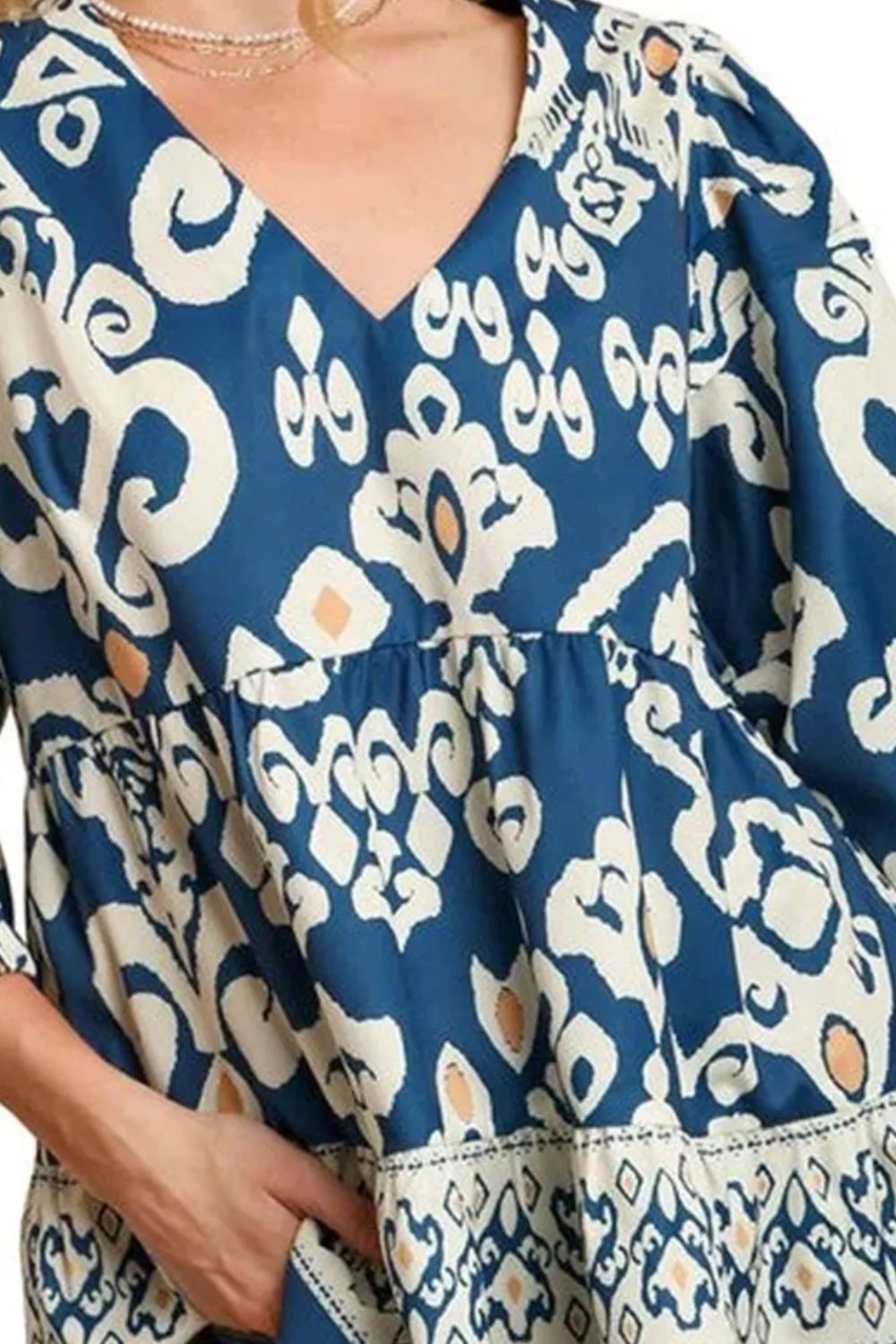 Printed V-Neck Three-Quarter Sleeve Blouse - Charming Charlie