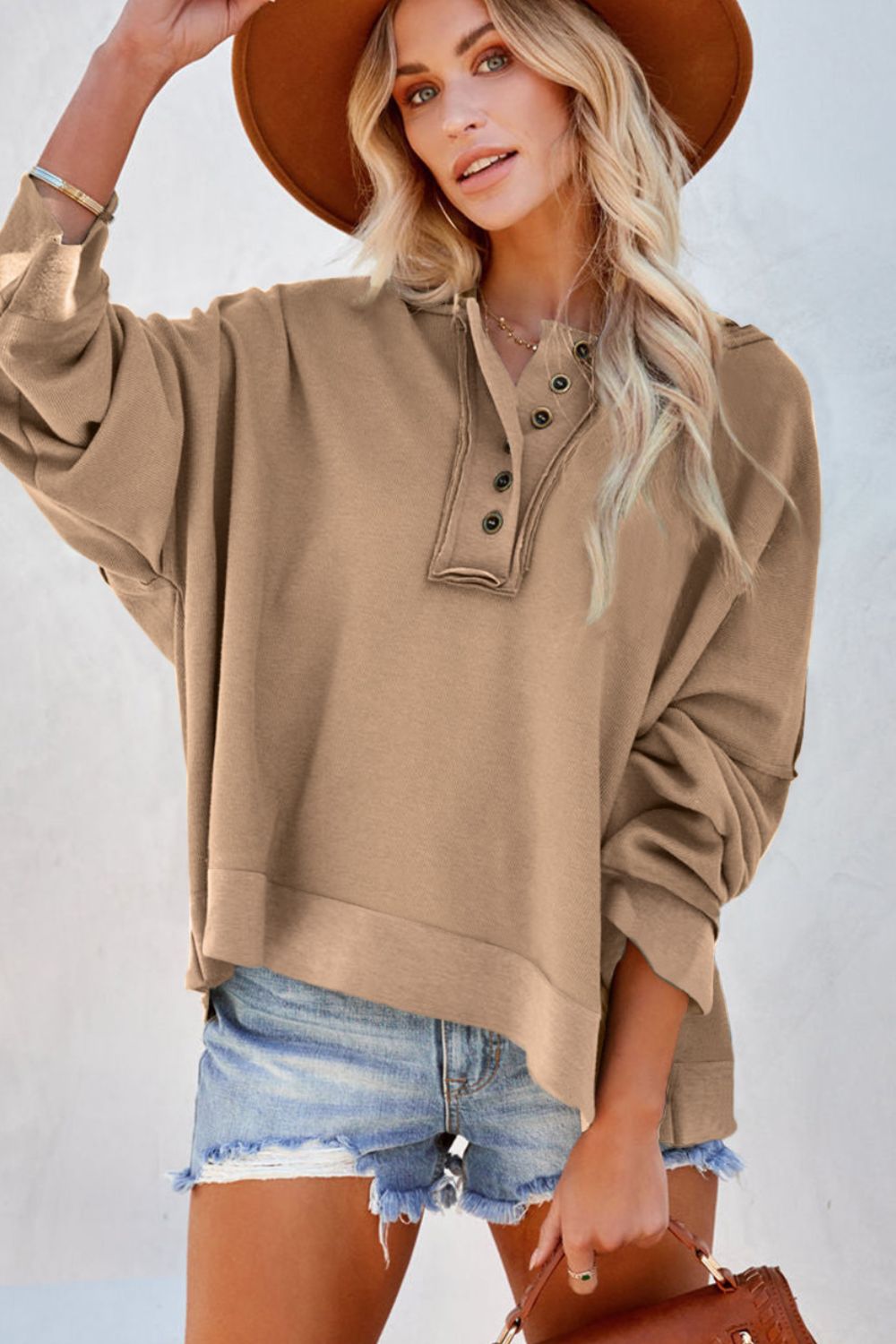 Exposed Seam Long Sleeve Hoodie - Charming Charlie
