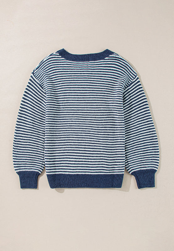 Striped Boat Neck Long Sleeve Sweater - Charming Charlie