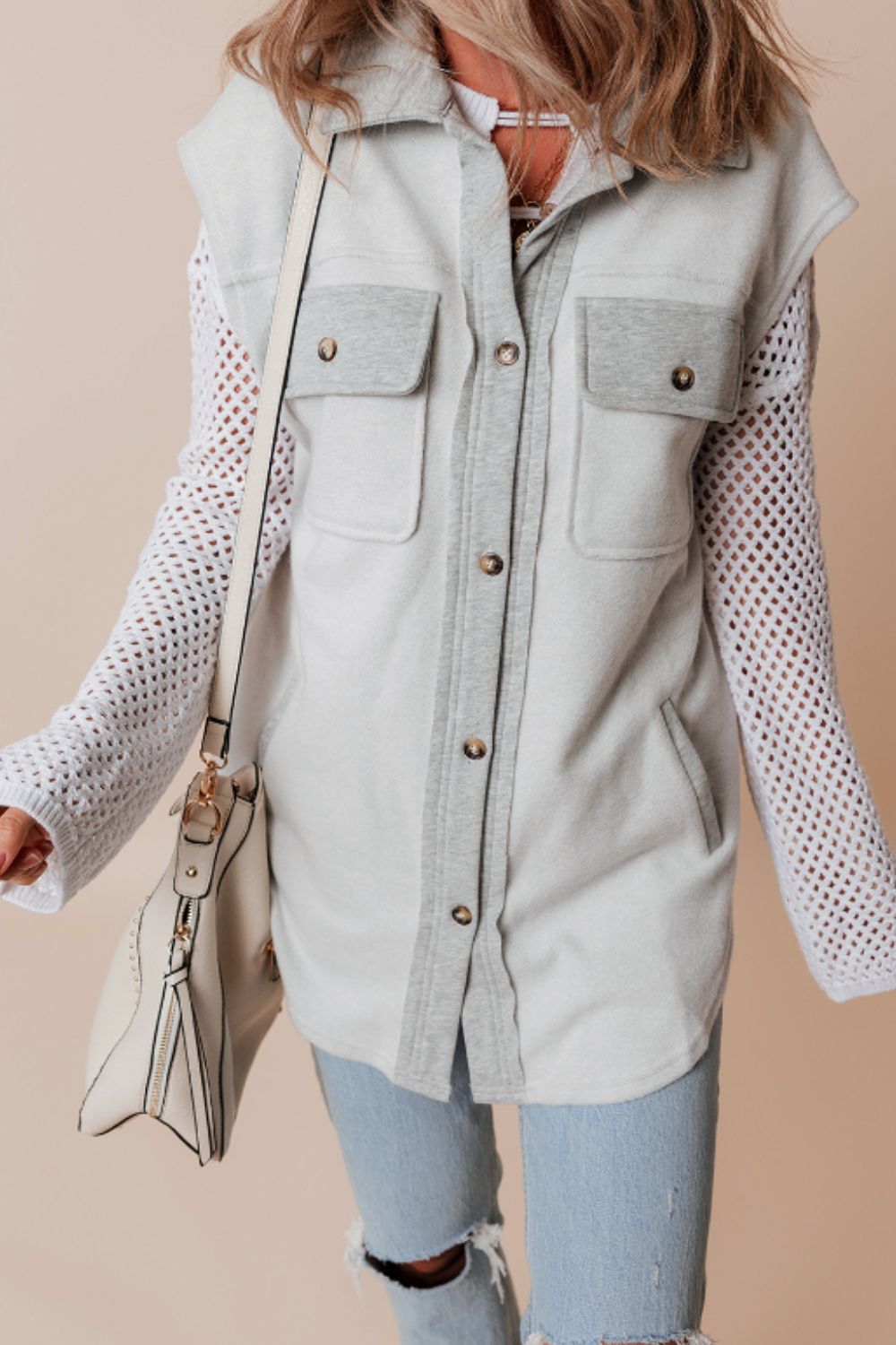 Pocketed Curved Hem Button Up Vest - Charming Charlie