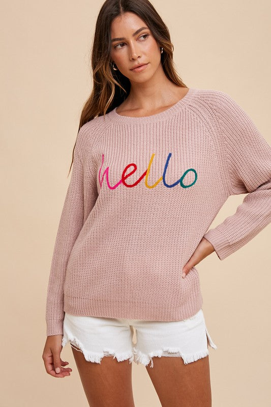 Annie Wear HELLO Embroidered Raglan Sleeve Sweater - Charming Charlie