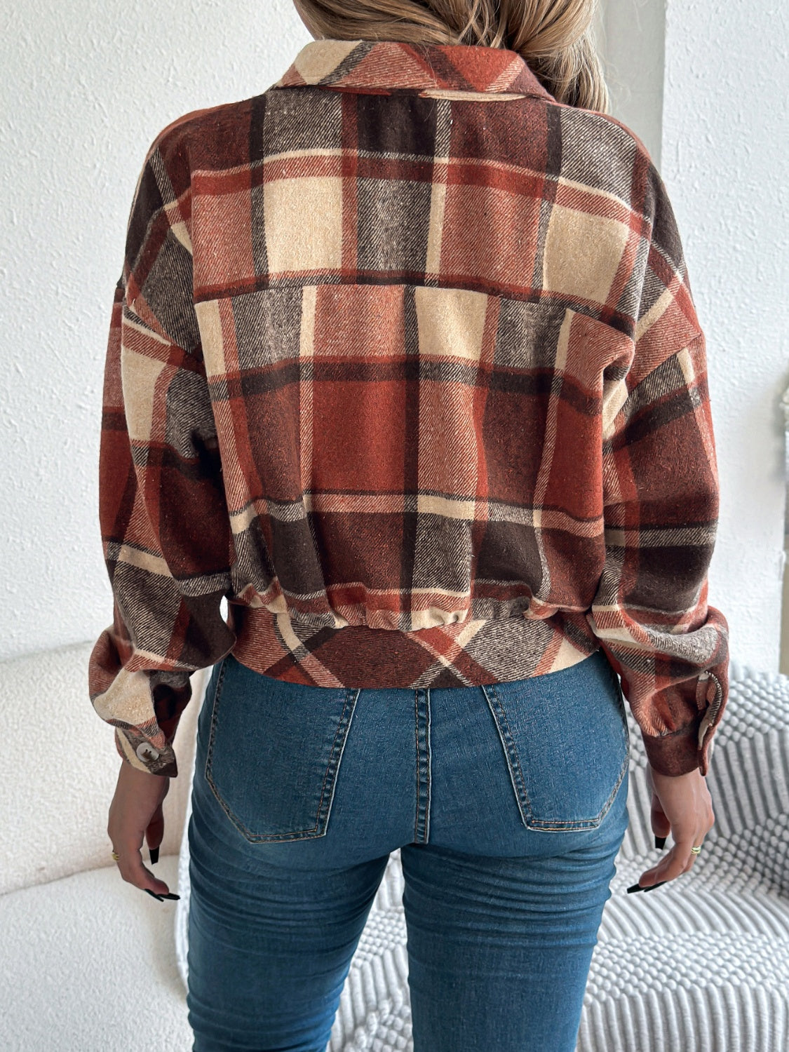 Plaid Button Up Long Sleeve Jacket - Charming Charlie