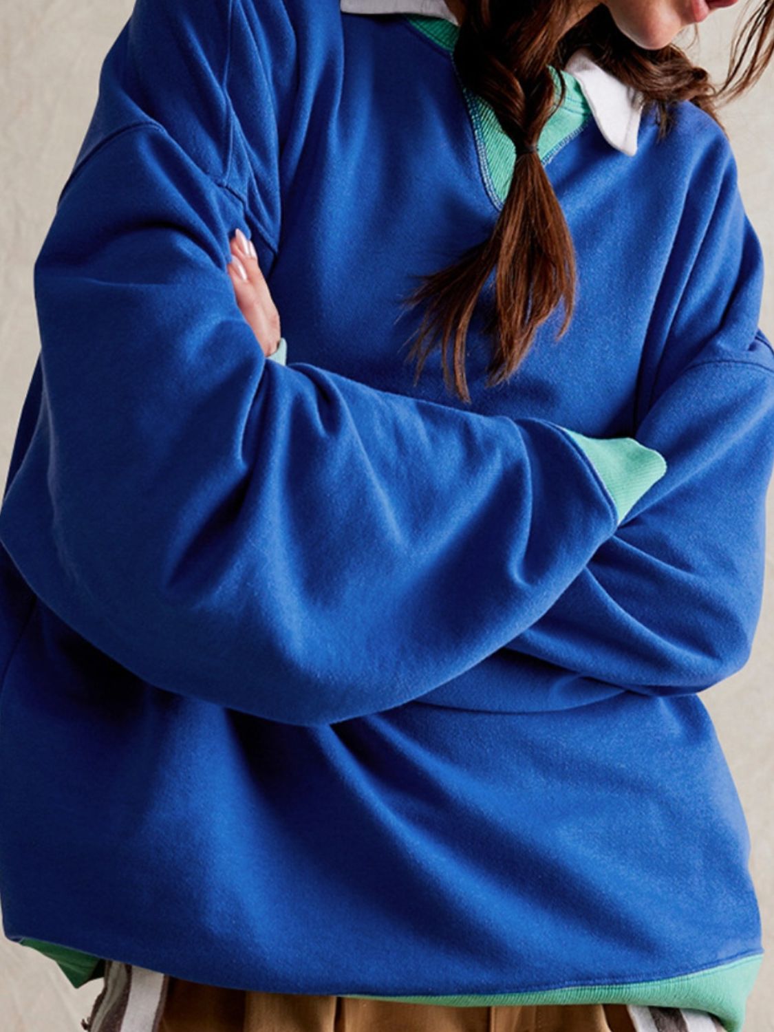 Contrast Dropped Shoulder Long Sleeve Sweatshirt - Charming Charlie