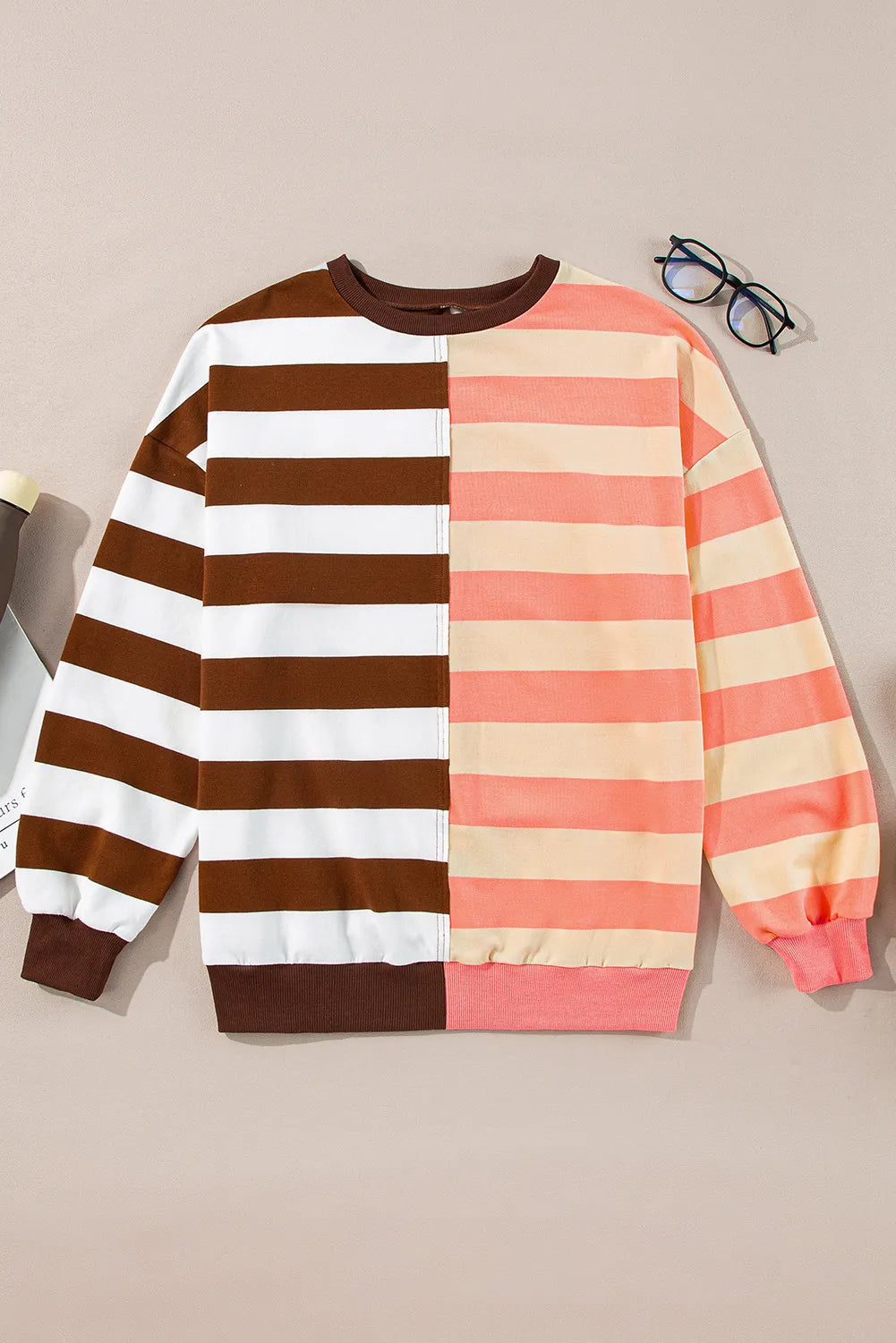Striped Round Neck Long Sleeve Sweatshirt - Charming Charlie