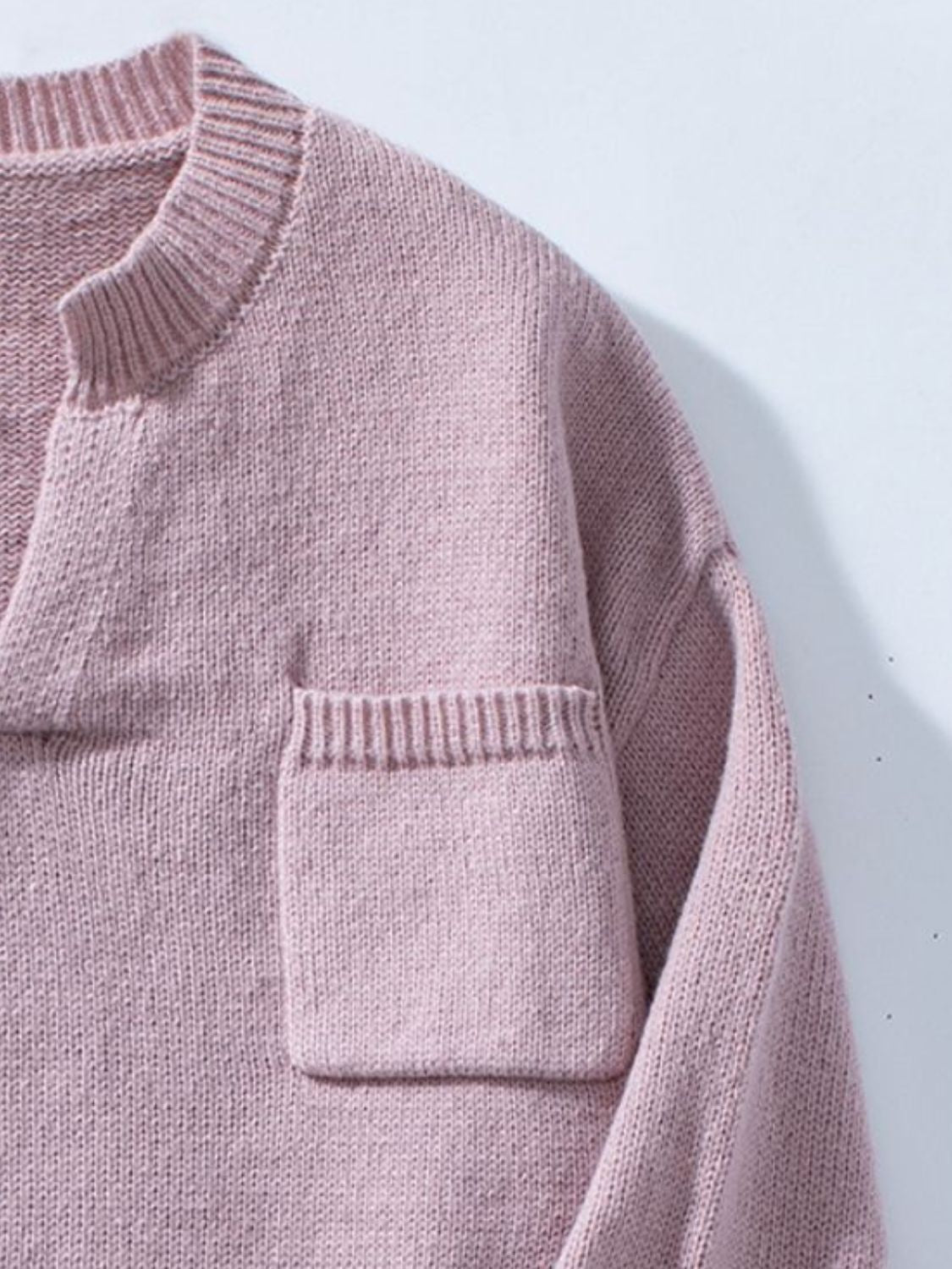 Pocketed Notched Long Sleeve Knit Top - Charming Charlie