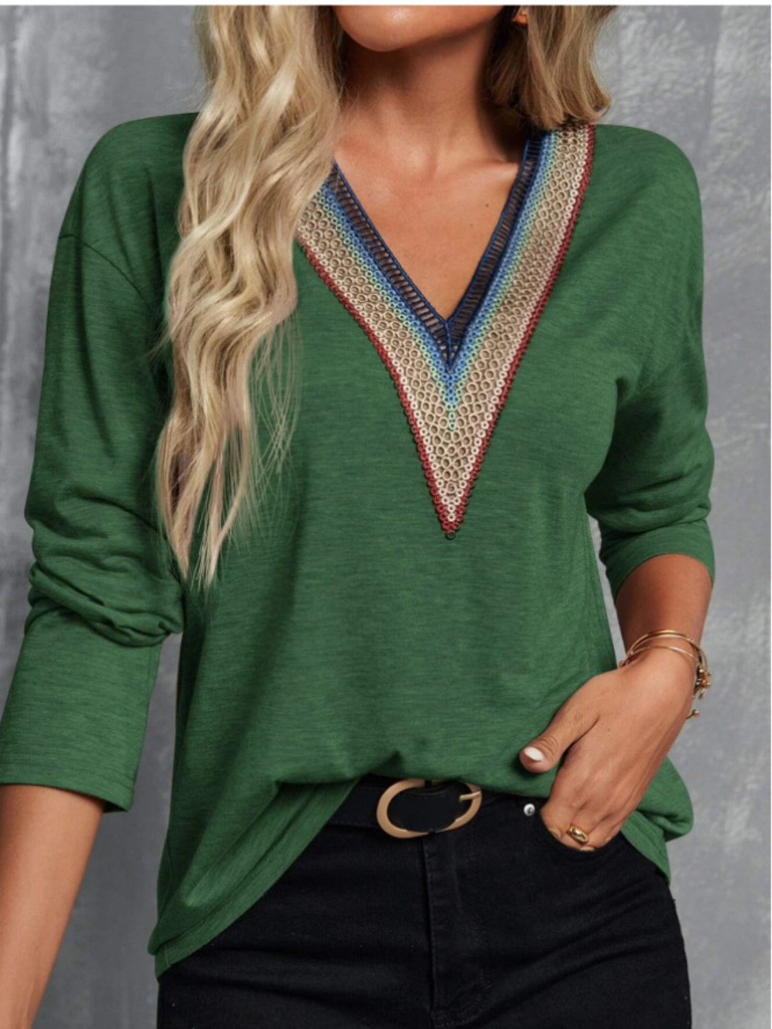 V-Neck Long Sleeve T-Shirt - Charming Charlie