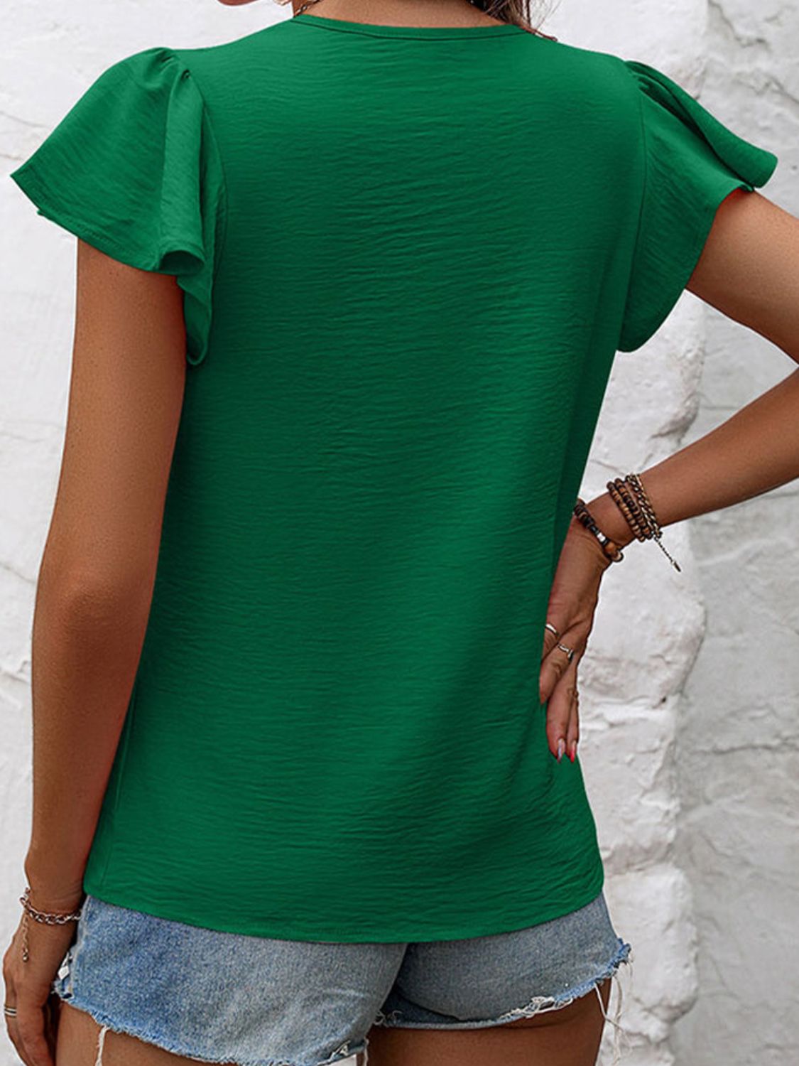 Ruffled Round Neck Cap Sleeve Blouse - Charming Charlie