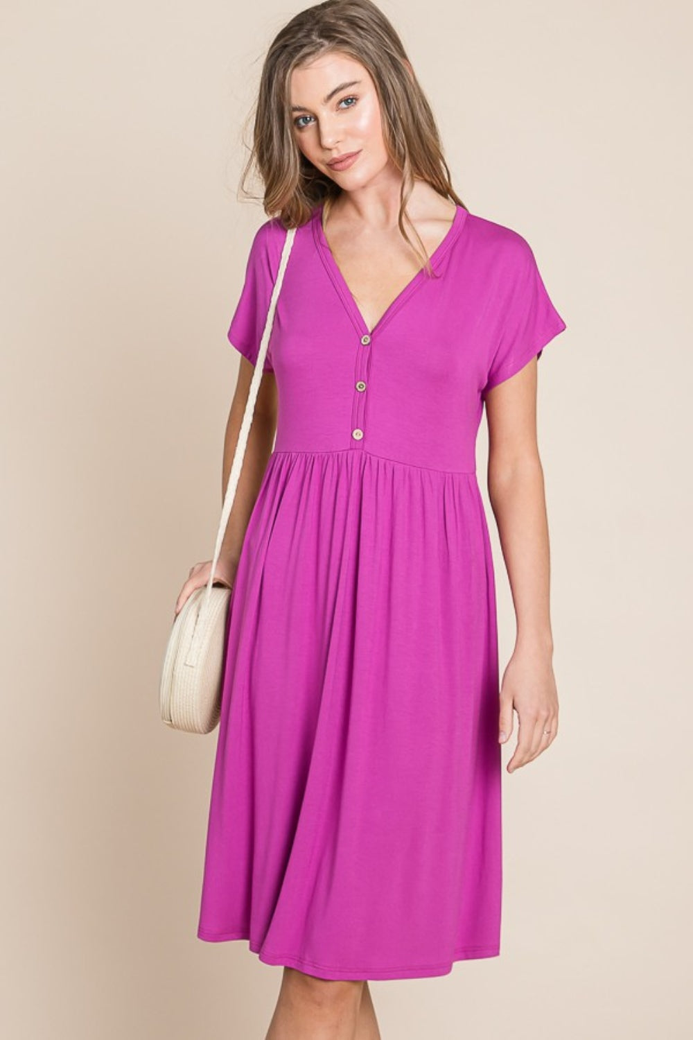 BOMBOM V-Neck Short Sleeve Dress - Charming Charlie
