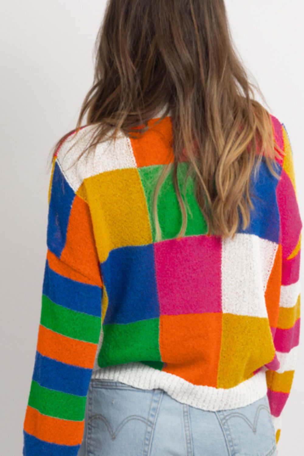Color Block Round Neck Long Sleeve Sweater - Charming Charlie