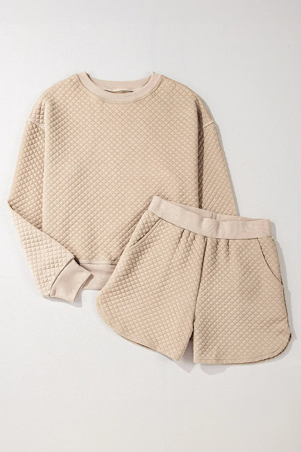 Quilted Round Neck Long Sleeve Top and Shorts Set - Charming Charlie