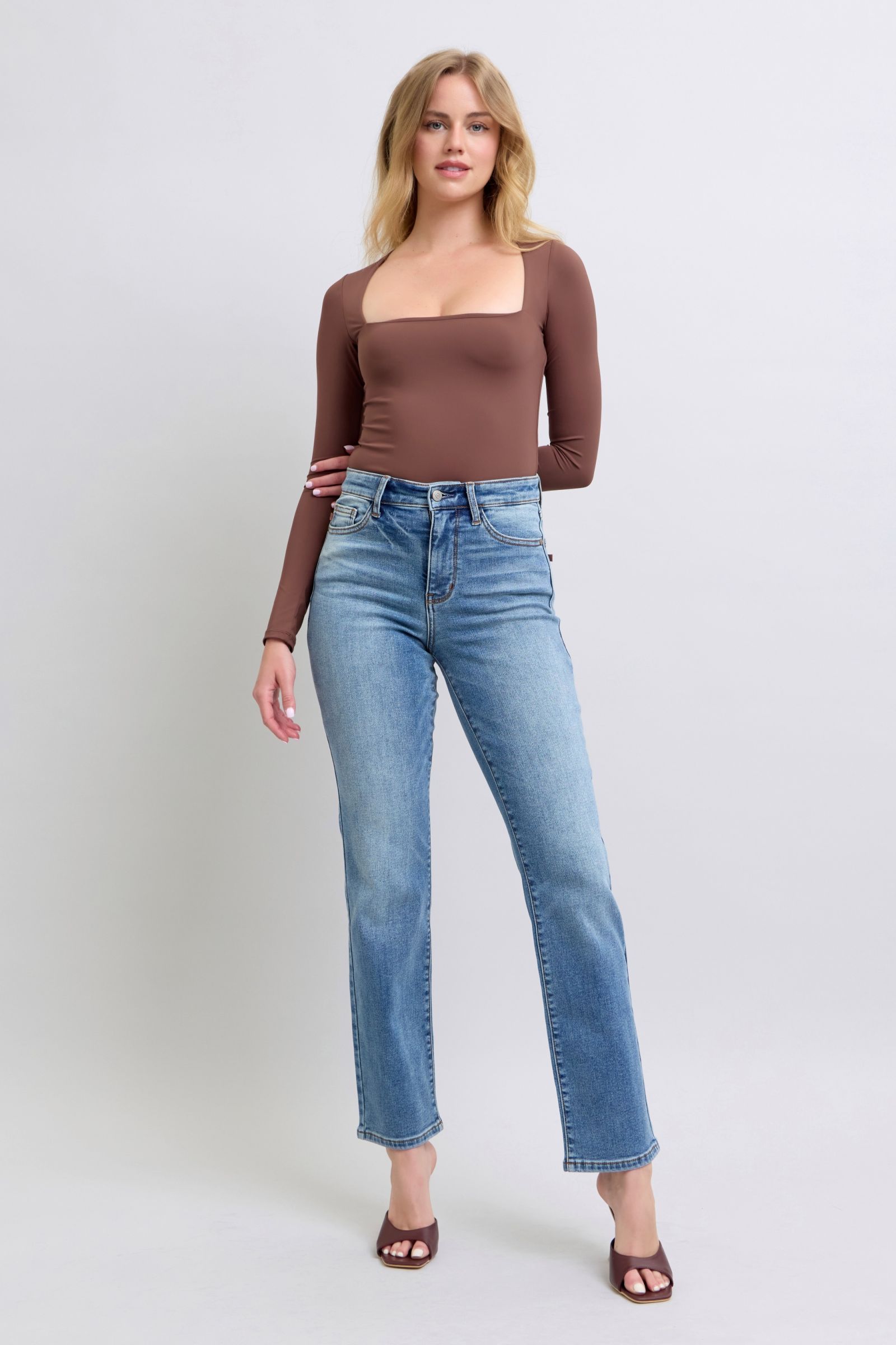 Judy Blue Full Size Wash Thermal Straight Jeans with Pockets - Charming Charlie
