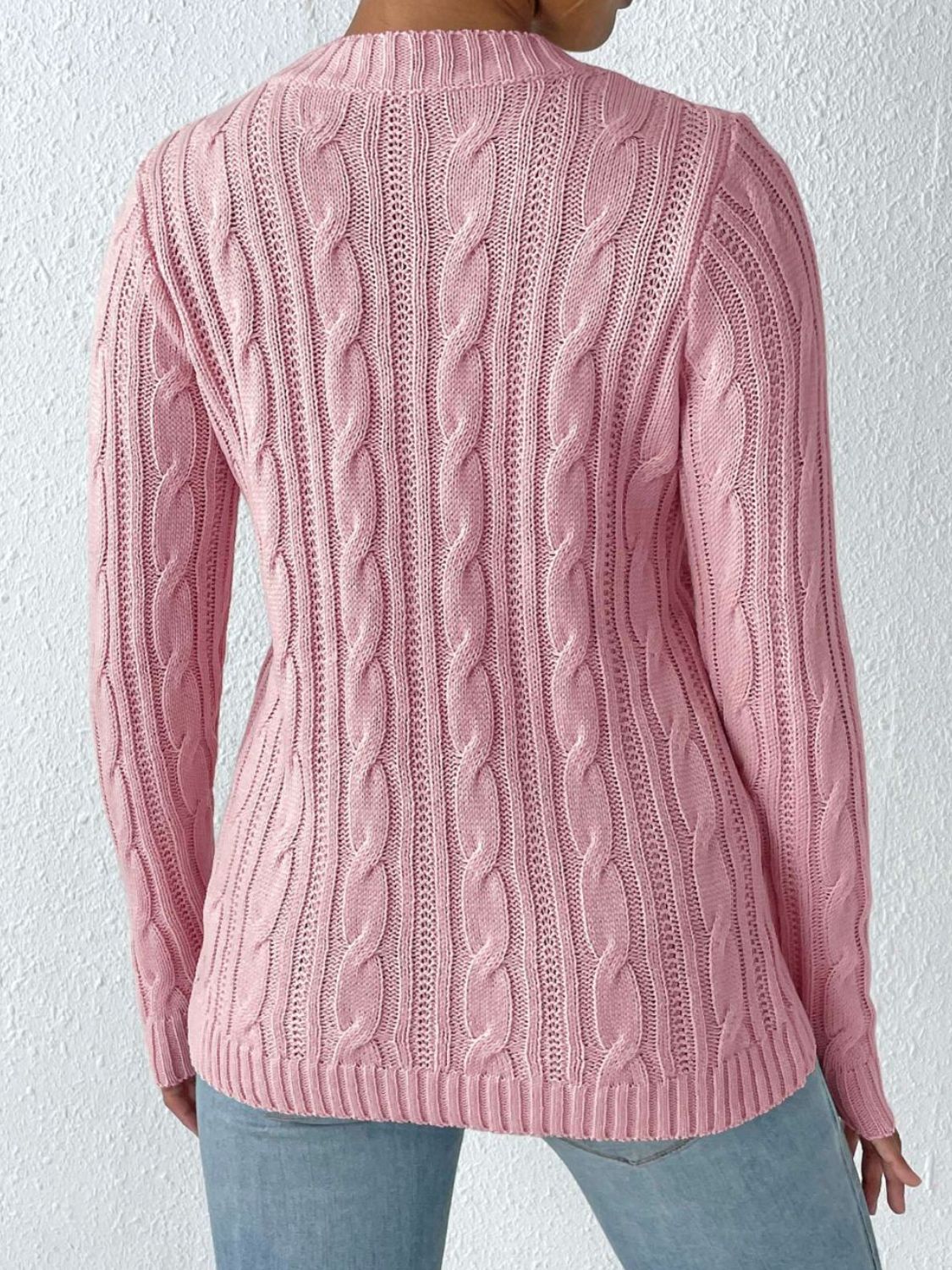 Cable-Knit Heart Round Neck Long Sleeve Sweater - Charming Charlie
