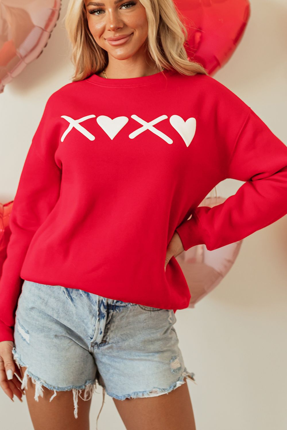 Valentine’s Day XOXO Round Neck Drop Shoulder Sweatshirt - Charming Charlie