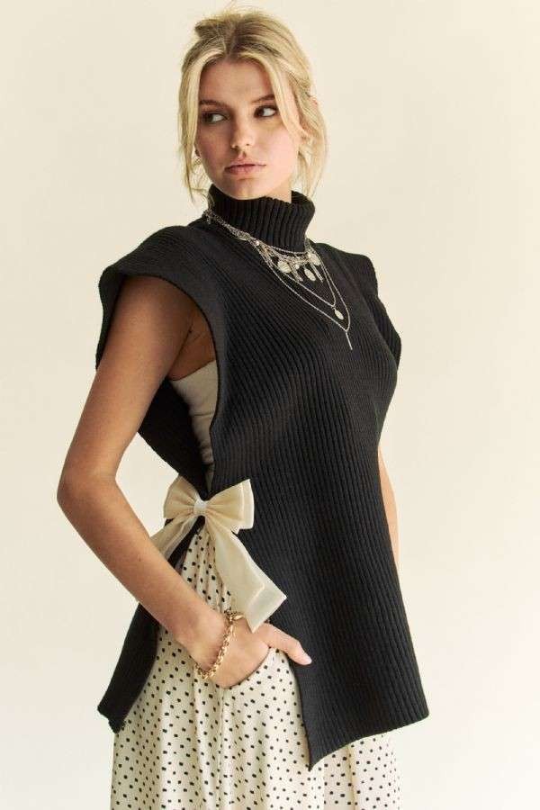 Davi & Dani Side Split Turtleneck Sleeveless Knit Top - Charming Charlie