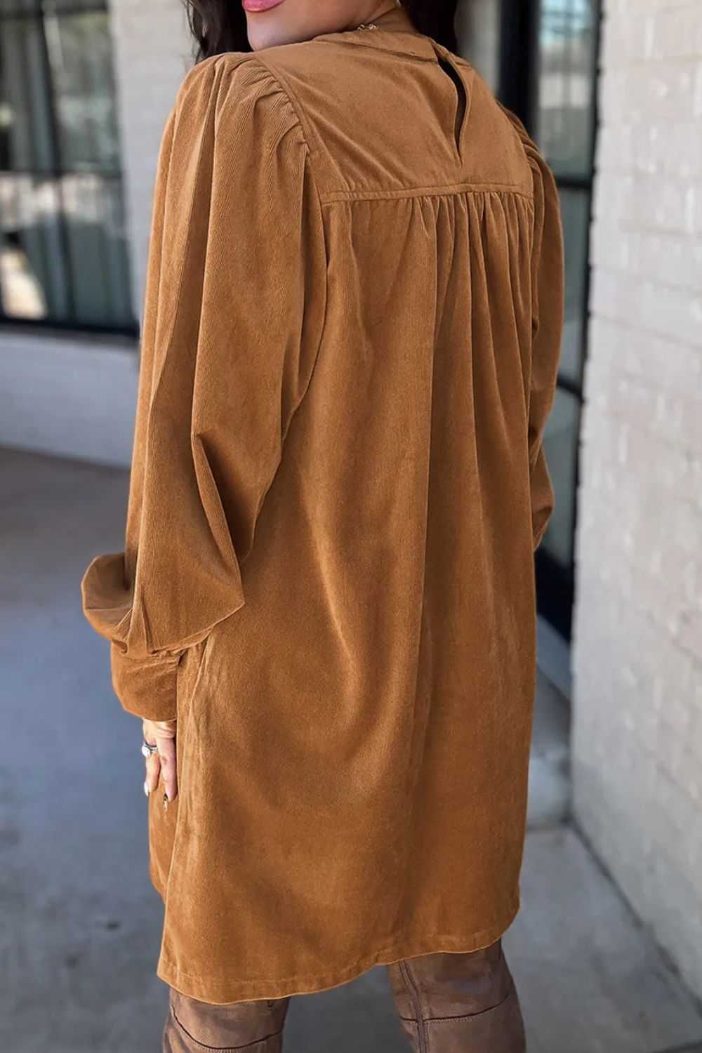 Ruched Round Neck Long Sleeve Dress - Charming Charlie